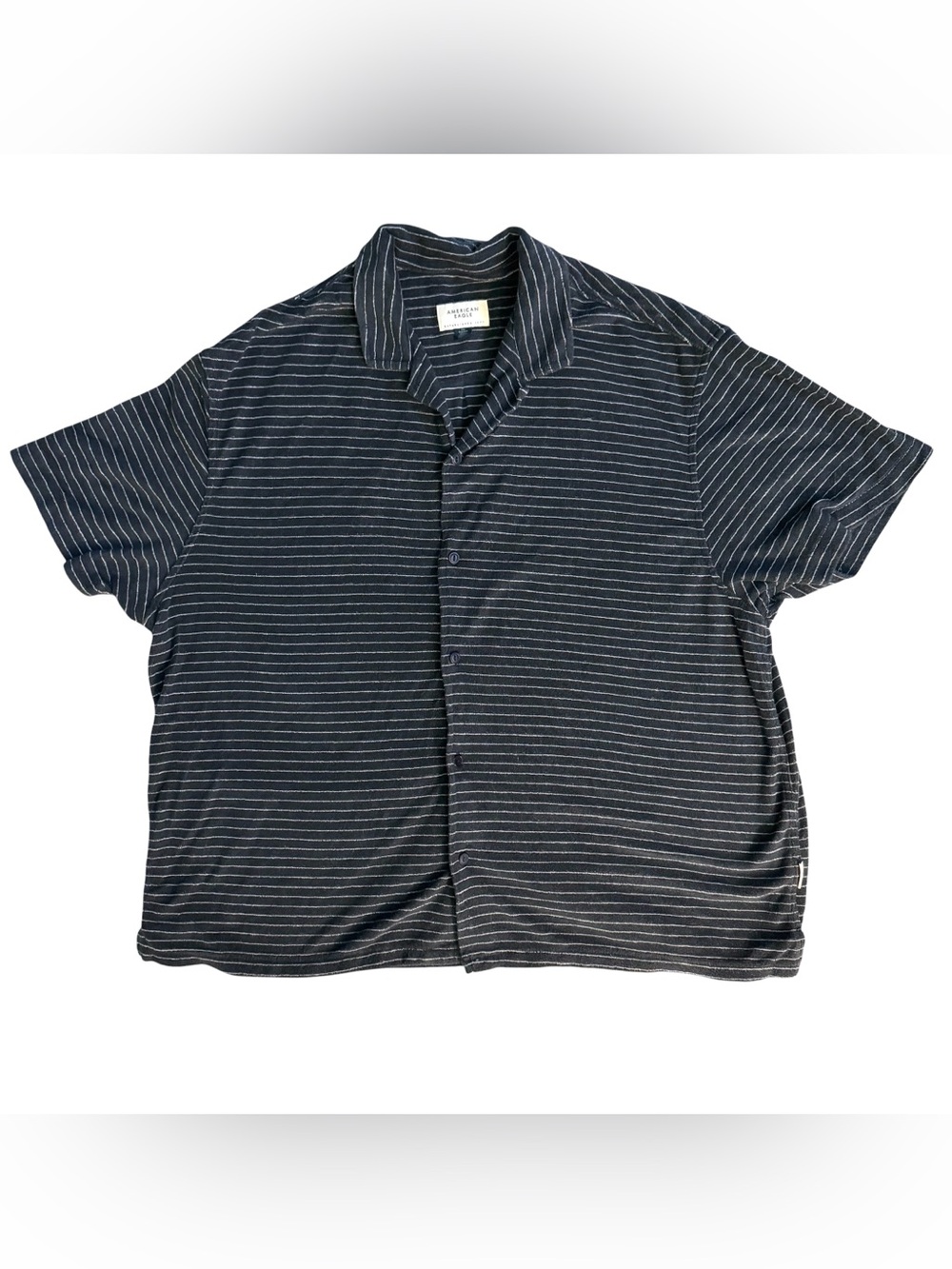 American Eagle Terrycloth Cabana Shirt Men’s XXL (2X) Navy W/ White Stripes